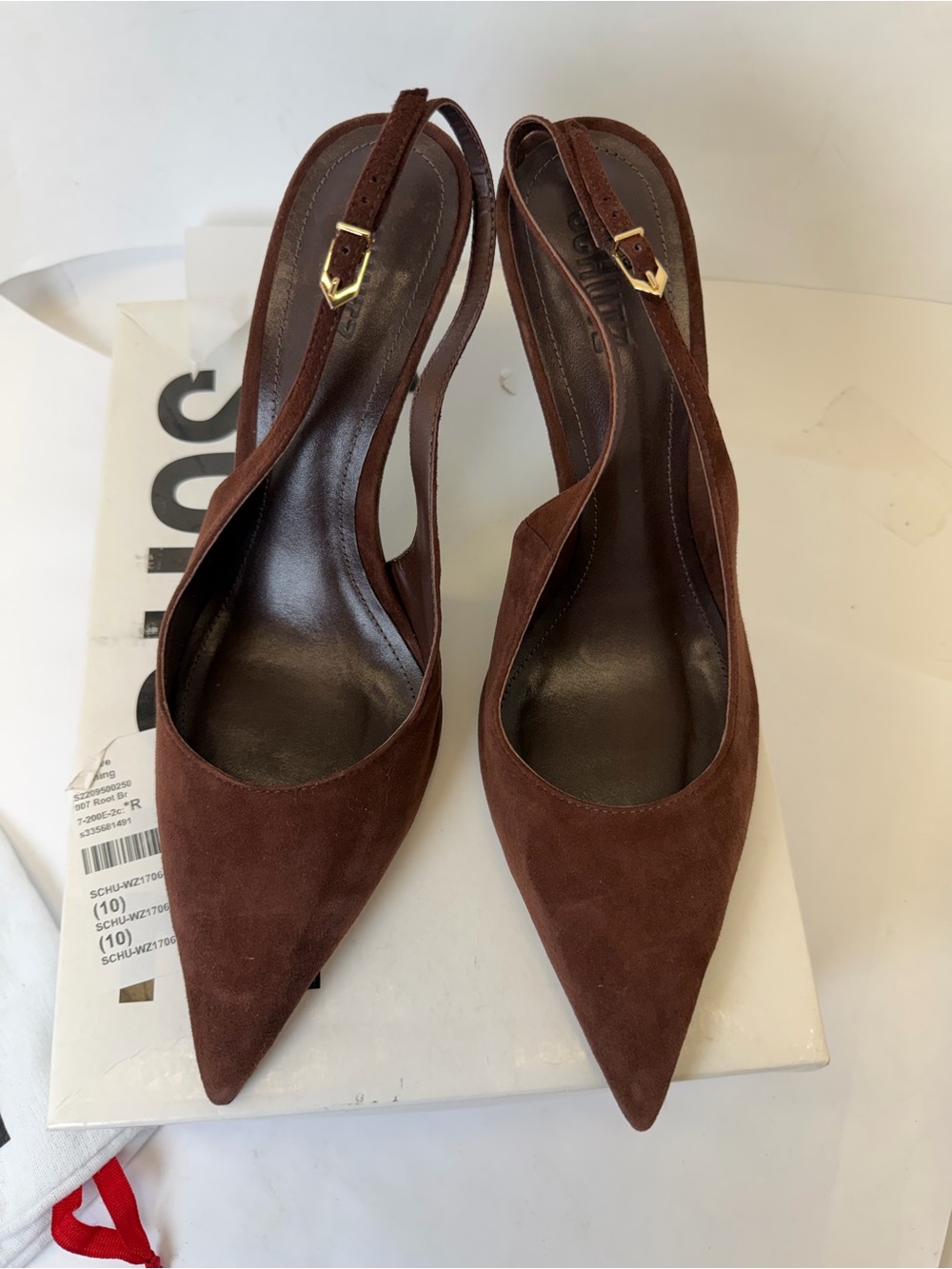 Schutz Alicia Sling Pump in Root Brown pointed toe high heel suede - Picture 5 of 8